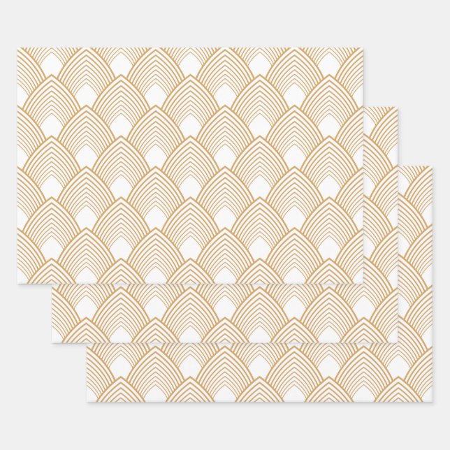 Feuille De Papier Cadeau Motif Art déco or et blanc (Lot)