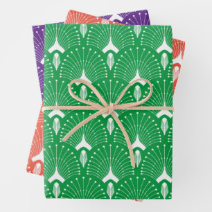Feuille De Papier Cadeau Motif Art déco sur orange, vert et violet