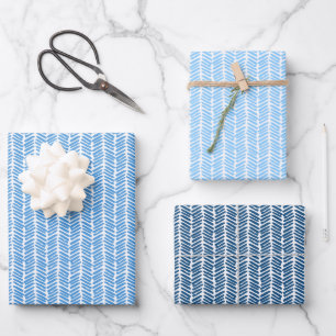 Feuille De Papier Cadeau Motif artistique rayures bleu cobalt azur foncé d'