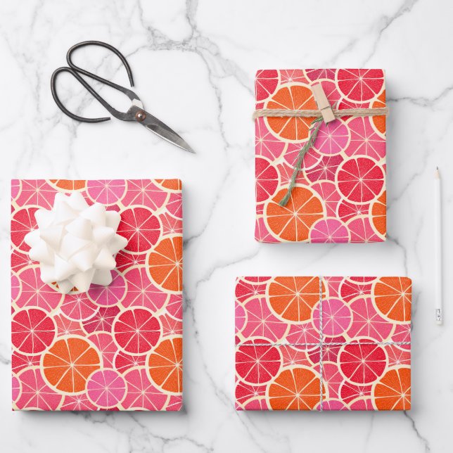 Feuille De Papier Cadeau Motif aux agrumes d'orange et de pamplemousse (Recto)