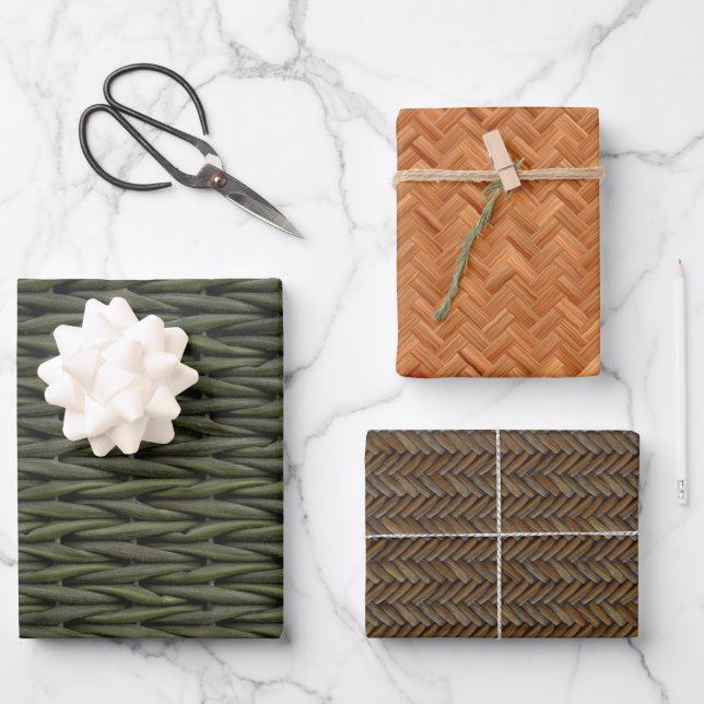 Feuille De Papier Cadeau Motif Basketweave Rattan Bamboo (Recto)