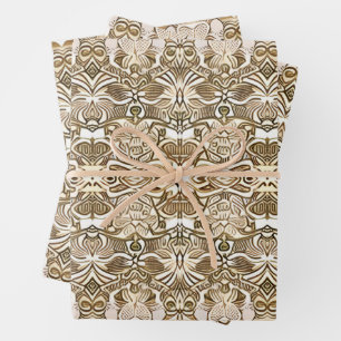 Feuille De Papier Cadeau Motif Batik Tribal en Café Brown et Beige