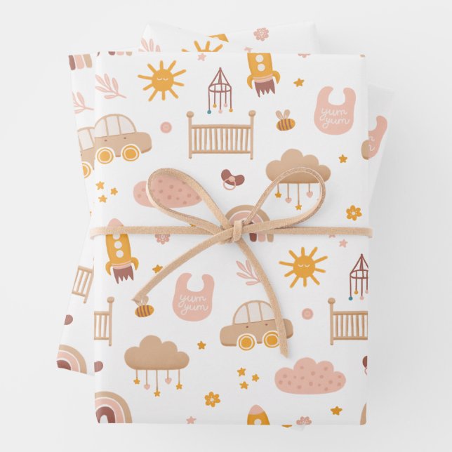 Feuille De Papier Cadeau Motif bébé mignon pour enfants. Pépinière de jouet (En situation)