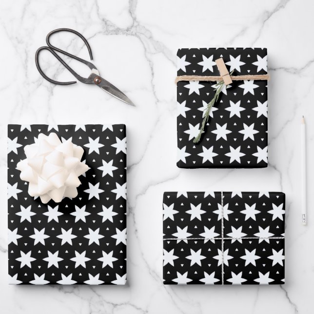 Feuille De Papier Cadeau Motif Black et White Star (Recto)