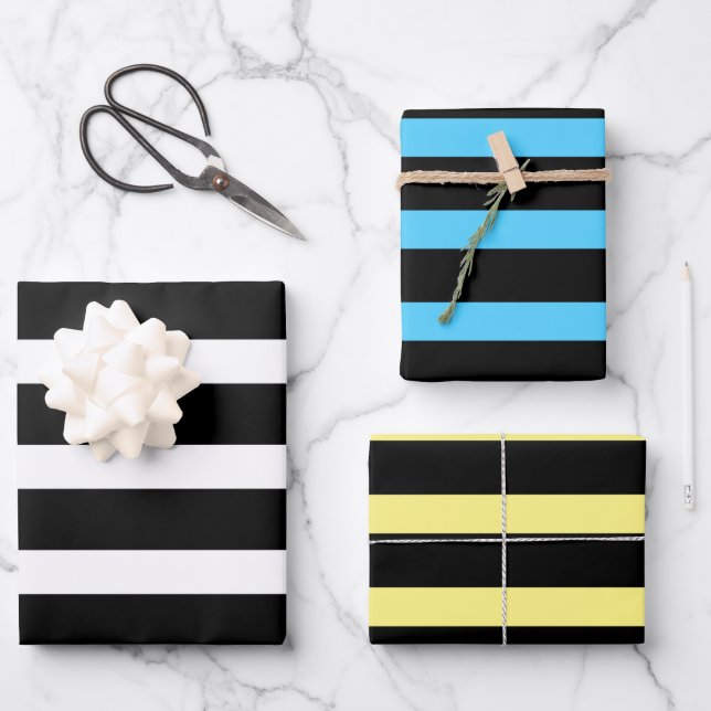 Feuille De Papier Cadeau Motif Black Stripes arrière - plans personnalisés (Recto)