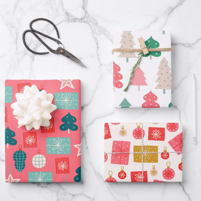 Feuille De Papier Cadeau Motif blanc rose de Noël (Recto)