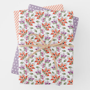 Feuille De Papier Cadeau Motif blanc violet violet orange de Pêche coloré