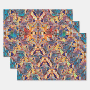 Feuille De Papier Cadeau Motif bleu jaune pourpre de la tribu Boho