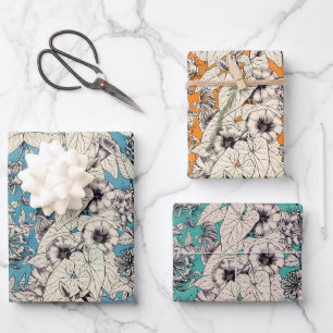 Feuille De Papier Cadeau Motif bleu orange Turquoise blanc