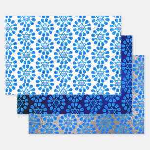 Feuille De Papier Cadeau Motif Blue White & Silver Hanoukka