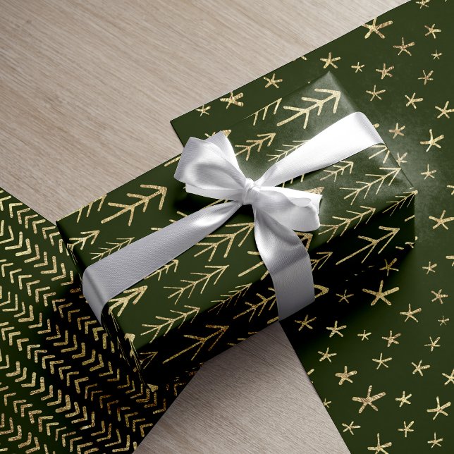 Feuille De Papier Cadeau Motif Bohemian Green Gold (Bohemian Green Gold Xmas Pattern Wrapping Paper Sheets)