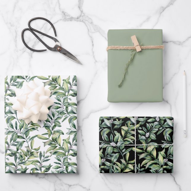 Feuille De Papier Cadeau Motif botanique traditionnel - 3 Design (Recto)