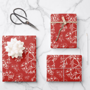Feuille De Papier Cadeau Motif botanique vintage Rouge