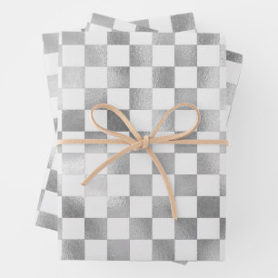Feuille De Papier Cadeau motif carré métallique blanc argenté arrière - pla