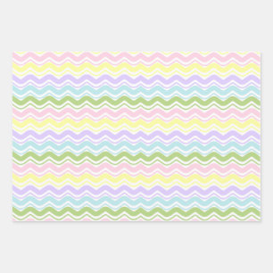 Feuille De Papier Cadeau Motif Carré Zigzag de Lignes Ondulées Pastel Color