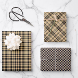 Feuille De Papier Cadeau Motif carreaux tartan rustique trois correspondanc
