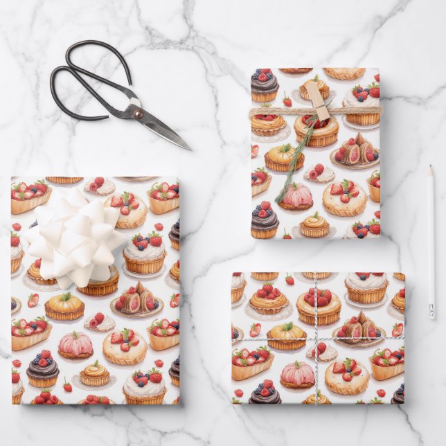 Feuille De Papier Cadeau Motif carrelé de mignonette pâtisserie de baies (Recto)