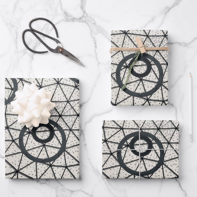 Feuille De Papier Cadeau Motif Cercles noir et blanc (Recto)