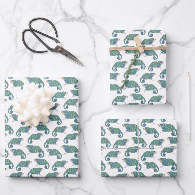 Feuille De Papier Cadeau Motif Chameleon (Recto)