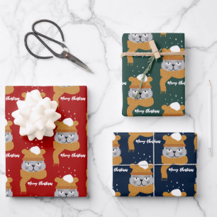 Feuille De Papier Cadeau Motif chat de Noël mignon
