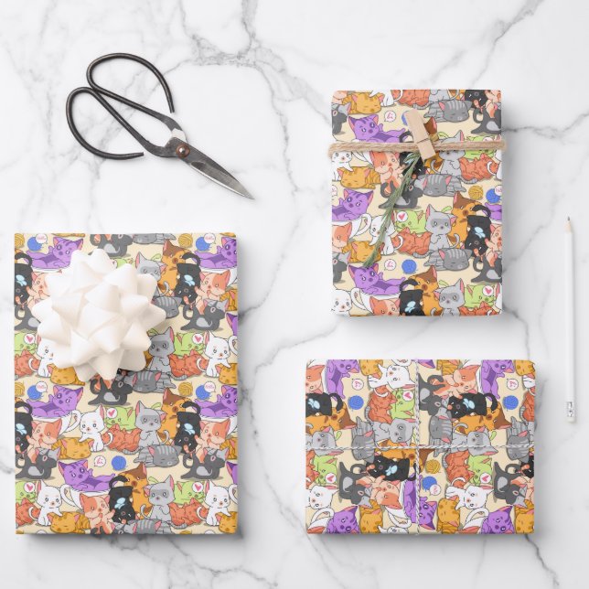 Feuille De Papier Cadeau Motif chats mignons (Recto)