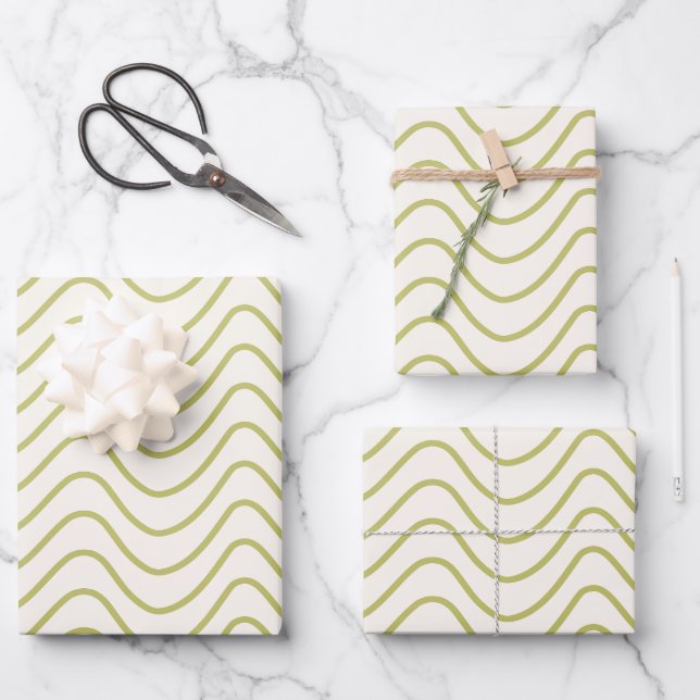 Feuille De Papier Cadeau Motif Chevron Lime Green sur Crème White Zigzag (Recto)
