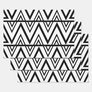 Feuille De Papier Cadeau Motif Chevron noir et blanc