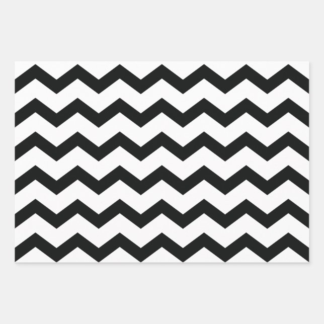 Feuille De Papier Cadeau Motif Chevron noir et blanc (Devant)