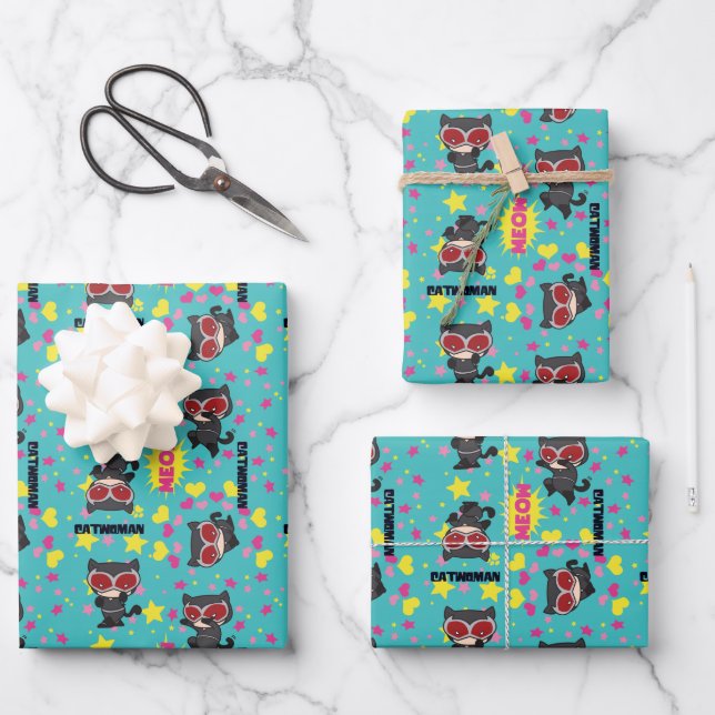 Feuille De Papier Cadeau Motif Chibi Catwoman (Recto)