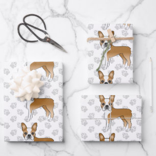 Feuille De Papier Cadeau Motif Chien de Boston Fawn Dessin Animé Chiens et