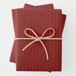 Feuille De Papier Cadeau Motif chinois rouge et or