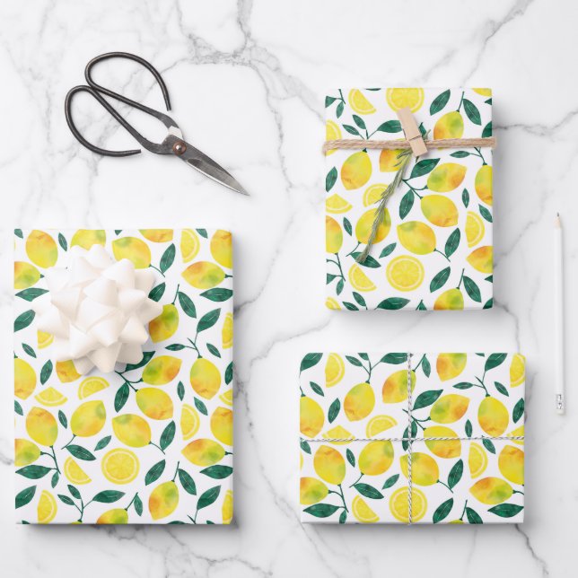 Feuille De Papier Cadeau Motif citron jaune aquarelle (Recto)