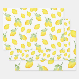 Feuille De Papier Cadeau Motif citrons aquarelles