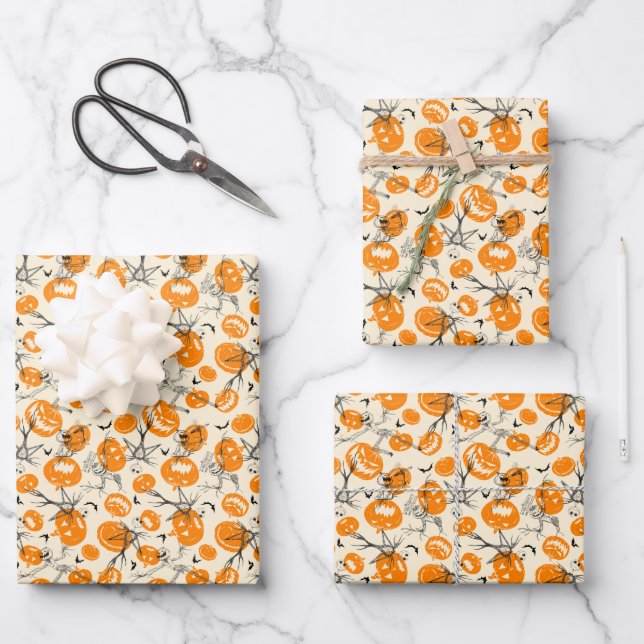Feuille De Papier Cadeau Motif Citrouille du roi Halloween (Recto)