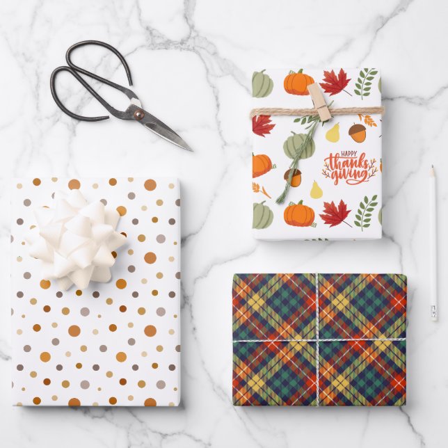 Feuille De Papier Cadeau Motif Citrouille moderne Orange Automne Thanksgivi (Recto)