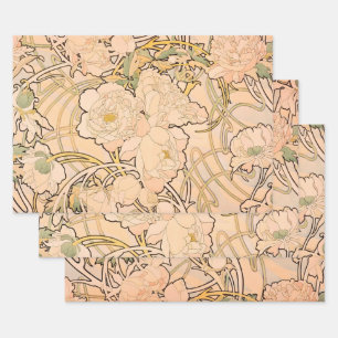 Feuille De Papier Cadeau Motif Classique Art Nouveau de Jardin de Pivoines 