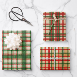 Feuille De Papier Cadeau Motif classique d'aquarelle rouge vert