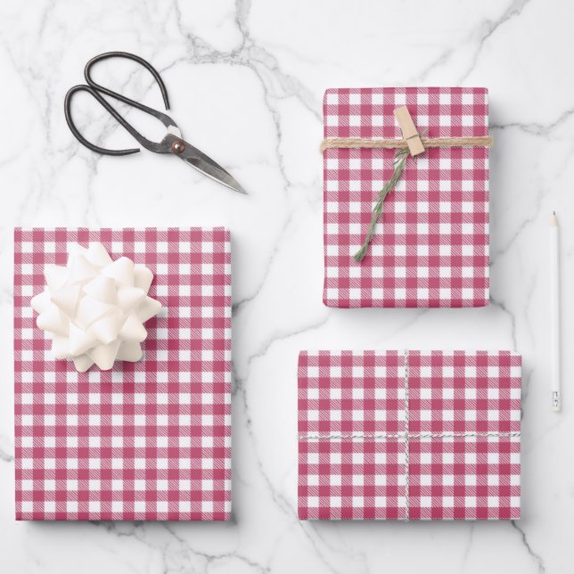 Feuille De Papier Cadeau Motif classique En vichy rouge  (Recto)