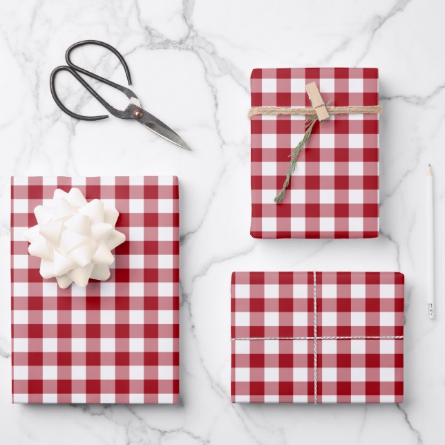 Feuille De Papier Cadeau Motif classique En vichy rouge (Recto)