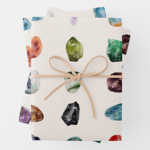 Feuille De Papier Cadeau Motif coloré Aquarelle Gems