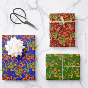 Feuille De Papier Cadeau motif cool de dragon japonais carrelé