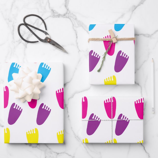 Feuille De Papier Cadeau Motif couleur empreinte bébé (Recto)