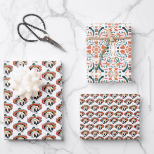 Feuille De Papier Cadeau Motif Crâne en Sucre
