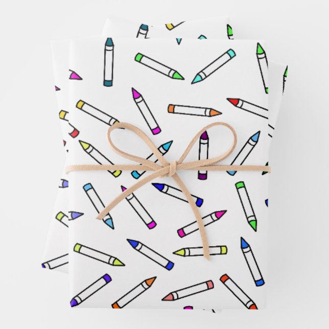 Feuille De Papier Cadeau Motif Crayon de dessin (En situation)