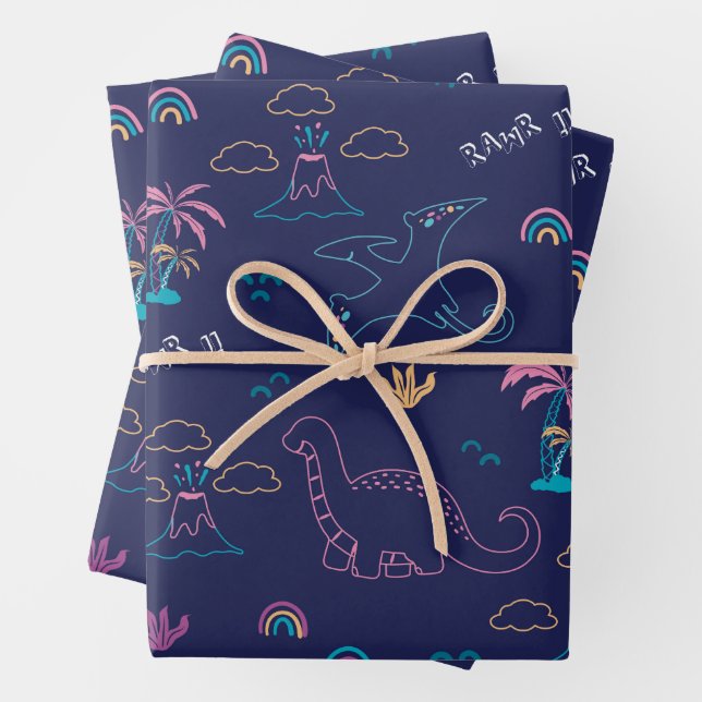 Feuille De Papier Cadeau Motif Cute Dinos (En situation)