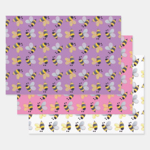 Feuille De Papier Cadeau Motif d'abeilles lunaires Trio II