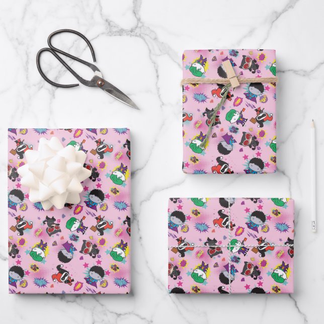 Feuille De Papier Cadeau Motif d'action Chibi Super Villain (Recto)