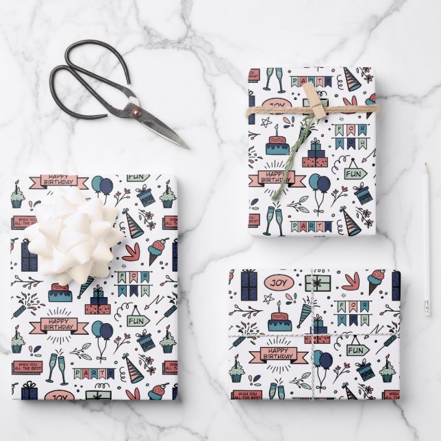 Feuille De Papier Cadeau Motif d'anniversaire coloré (Recto)