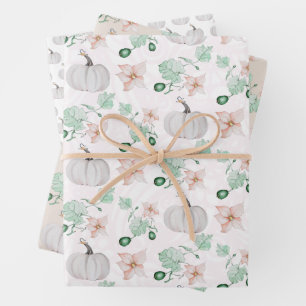 Feuille De Papier Cadeau Motif d'aquarelle Citrouille blanc