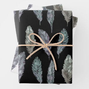 Feuille De Papier Cadeau Motif d'aquarelle de plumes d'oiseaux